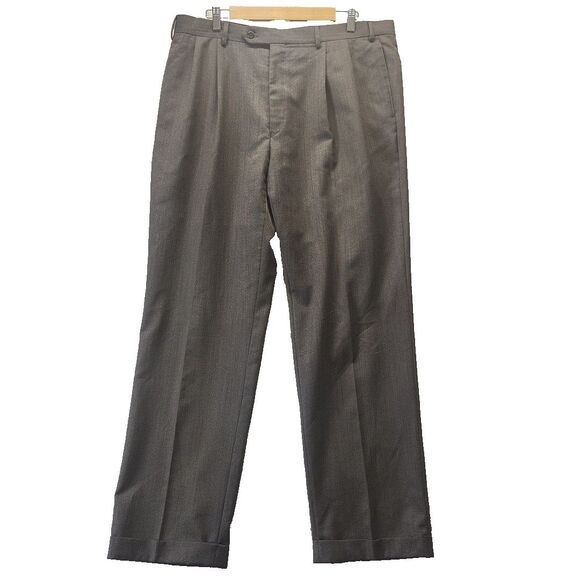 Jos A Bank Executive Collection 40x32 Dark Gray 100% Wool Cuffed Dress Pants - Picture 1 of 13